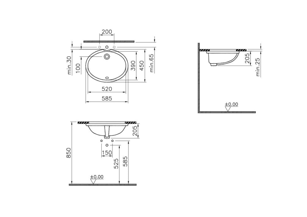 VitrA S20 6069B003-0012 Tezgah Altı Lavabo, 52 cm, Beyaz