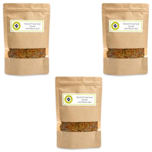 Image of Jyoti Ben's Mukhwas - Roasted Fennel Seeds (Saunf) with Dhana Daal (250gm) |Premium Mukhwas|Digestive Mouth Freshener|After-Meal Snacks|100% Natural|Good for Digestion - 250 Gram | Pack of 3