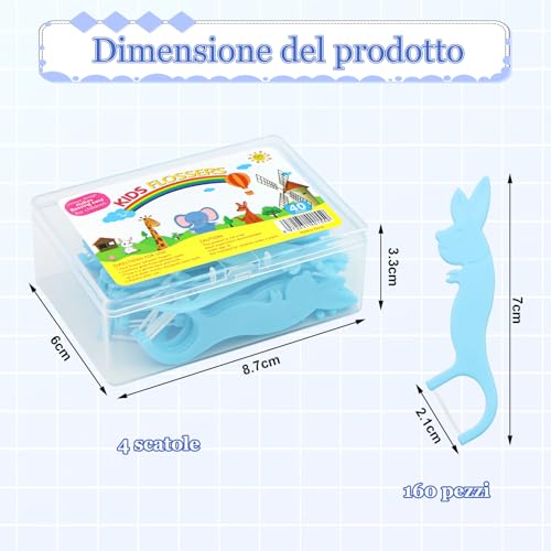 Scettar 160 Stück Zahnseide für Kinder, BPA-frei, flache Zahnseide, Tierformen, rutschfester Griff, zur Reinigung der Zähne und Entfernung von Speiseresten, 4 Boxen mit je 40 Stück – Bild 3