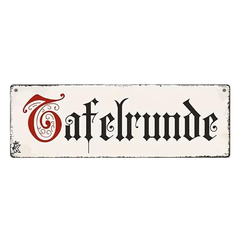 Image of Metal Sign "Round Table" 30 x 10 cm - Retro Aluminium Sign in Medieval Style - Knight Decoration Vintage Look for Dining Room, Kitchen & Party Room