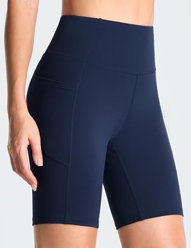 Image of THE GYM PEOPLE High Waist Yoga Shorts for Women's Tummy Control Fitness Athletic Workout Running Shorts with Deep Pockets