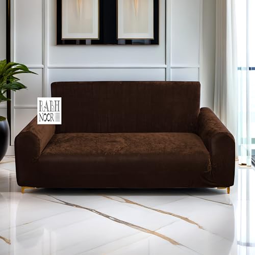 Image of Universal Velvet Brown Triple Seater Sofa Cover Big Elasticity Cover for Couch 140 GSM Sofa Slipcover (Velvet-Coffee, 185-230cm)