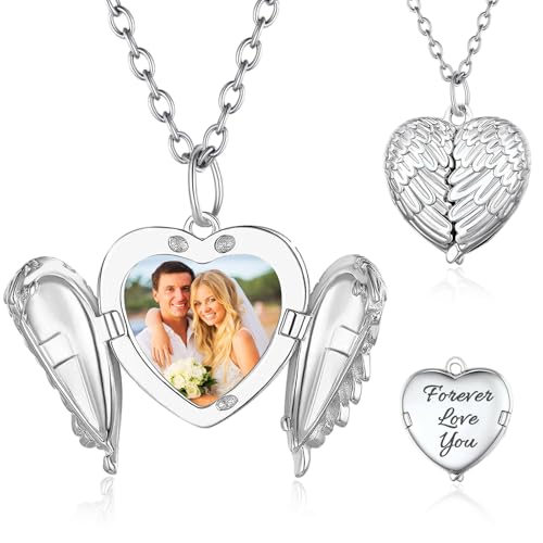 HJX Custom Locket Necklace with Photo,Personalized Heart Locket Necklace with Picture Inside Customize Gifts for Women
