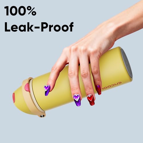 Image of Insulated Water Bottle with Straw - Encool Stainless Steel Water Bottle with Push Button Lid, Leak-Proof & BPA-Free, Keeps Cold for 24 Hours for Sports, Travel, Gym (24 oz, Ginger)