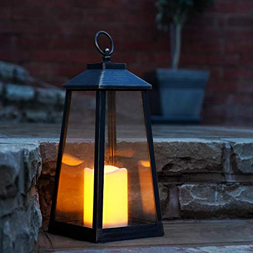 Festive Lights - Lanterna con Finta Candela da Esterni, per Giardino, alimentata a Batteria, Luce LED Bianco Caldo, Effetto tremolante, 33 cm, Colore: Bronzo