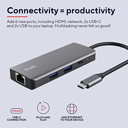 Trust Dalyx USB C Hub Multiport Adapter 6-in-1, Docking Station with 4K HDMI, 2x USB-C, 2x USB 3.1 with 5 Gbps Data Speed - Image 2
