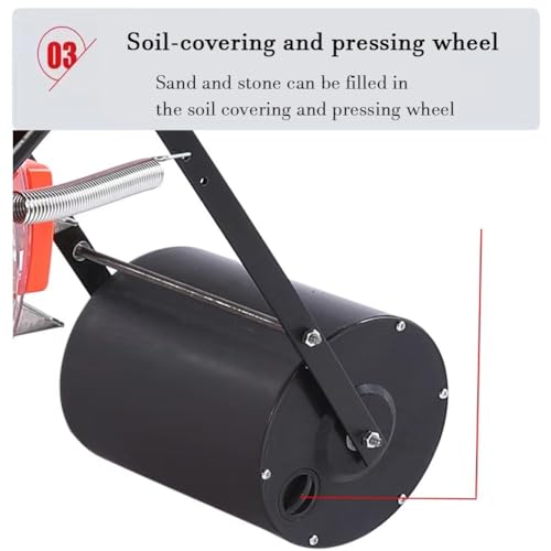 Sembradora manual de doble boquilla para plantación de precisión, diseño de acero inoxidable grueso con rueda de cubierta de tierra, ideal para cacahuetes y maíz