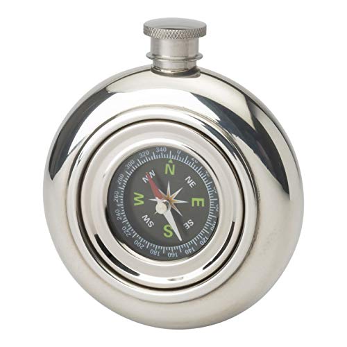Edwin Blyde Stylish 6oz Round Working Compass Polished Pewter Handcast Bottle Pocket Hip Flask