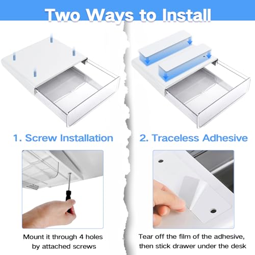 Self-adhesive Under Desk Drawer Organizer, 2 Pack Table Hidden Slide Out Large Storage Mounted Desktop Pencil Holder Tray Drawers for Office Home School Stationery Kitchen (Large,  image 7
