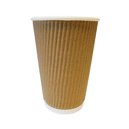 We Can Source It Ltd - 8oz Kraft Brown Ripple Paper Cups with White Lids - Disposable Cups for Coffee, Tea & Hot Drinks - Insulated Takeaway Cup for Cafés, Catering, Events and Office - Pack of 300