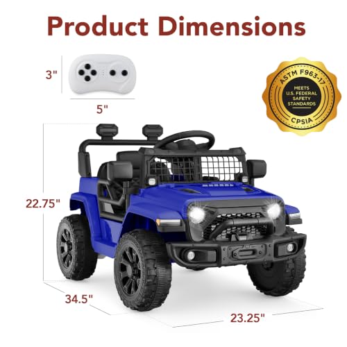 Image of Best Choice Products 12V Kids Ride On Truck Car w /Remote Control, Electric Ride On Car for Toddlers 3-5, Battery Powered Ride On Toy w /LED Lights, 4-Wheel Suspension, Safety Harness - Navy