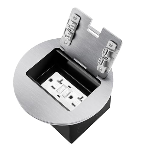 JACEPFY Recessed Floor Outlet Box with 20 Amp GFCI Tamper Resistant TR Receptacle Electrical Floor Outlet Kit (GFCI, Silver)