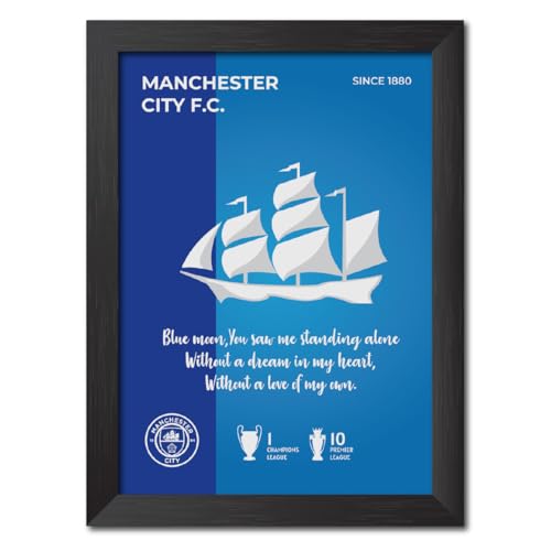 Image of TenorArts City Football Club Poster White Logo Laminated Photo Frame Painting with Matt Finish Black Textures(12 inches x 9inches)