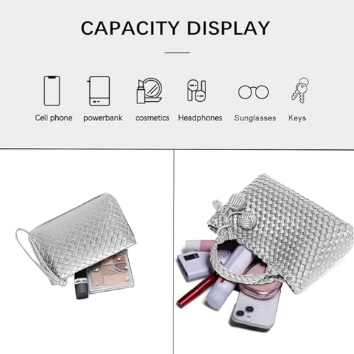 Image of Woven Tote Bag for Women with Coin Purse, Foldable Chain Small Crossbody Handbags, Fashion Shoulder Bag, Hobo Satchel