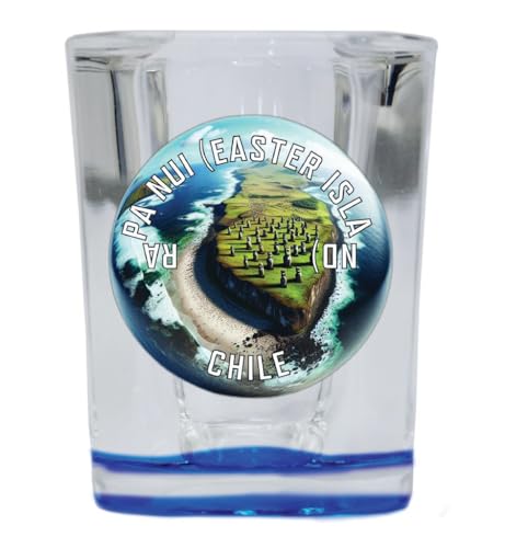 R and R Imports Rapa Nui Easter Island Chile Souvenir Destination 2 Ounce Shot Glass Square Blue Base Single