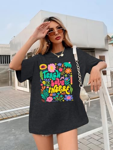 Teacher Outfits Women Teach Love Inspire Floral Shirt Teacher Graphic Shirts Teacher Appreciation Gifts Top3