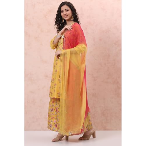 Image of Rangriti Yellow Art Silk Sharara Suit Set For Women