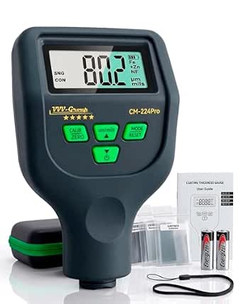 Paint Thickness Gauge – CM-224Pro Automotive Coating Thickness Meter 0–59.1 mils (0–1500 µm), 0.01 mils (0.1 µm) Resolution, Fe/NFe/Zn Auto Detection, Auto Calibration