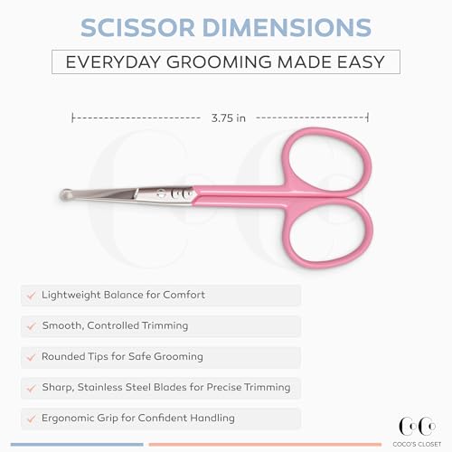 Grooming and Nose Hair Scissors – Nasal Hair Cutters - Sharp Blades Trimming Scissors for Eyebrows, Beard, Mustache & Facial Hair or Men & Women – Stainless Steel, Safety Rounded Blunt Tip