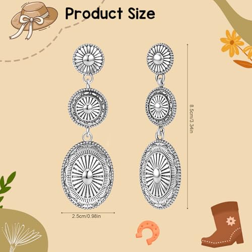 Joyline Western Earrings for Women Vintage Oval Turquoise Concho Dangle Earrings Country Concert Outfits Western Jewelry Gifts2