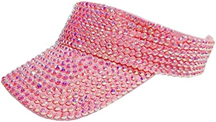 Gudessly Shiny Rhinestones Sport Sun Visor Adjustable Summer Cap Visor Caps for Women Men Pink