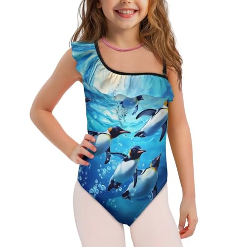 Image of Xpyiqun Swimsuits for Girls 3-14 1-Shoulder Ruffle Bathing Suit One Piece Adjustable Halter Swimming Wear