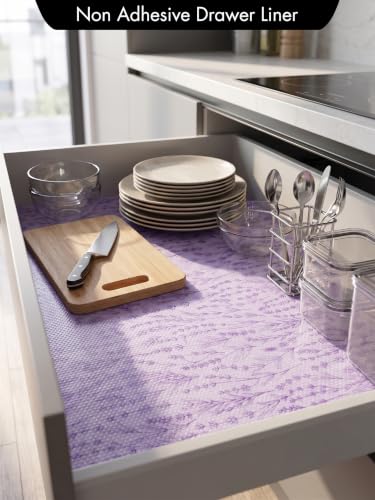 Image of Porslin Premium Non-Adhesive Kitchen Shelf Drawer Liner (45cm x 5m) Waterproof, Non-Slip, Washable, BPA-Free PEVA Mat Roll for Cabinets, Fridge, Wardrobe, Cupboards & Dressers (Modern Pattern) SL11
