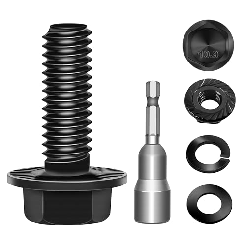 Image of (10Sets) M6 Bolt x 16mm Flanged Hex Head Bolts, External Flange Hex Drive M6 Screws, Class 10.9 Black Zinc Plated Alloy Steel Metric M6x1.0 Bolts Kit