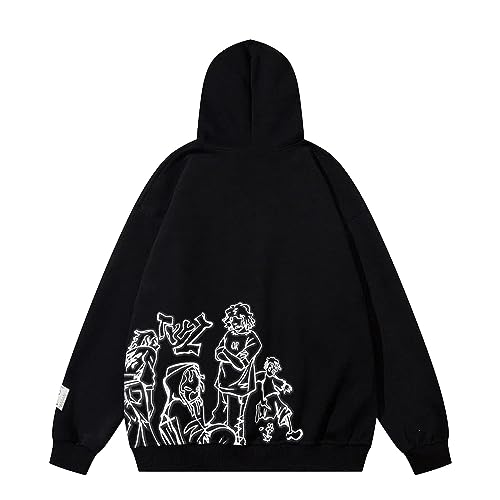 Aelfric Eden Mens Graphic Oversized Hoodie Cartoon Character Print Streetwear Casual hoodies y2k Hooded Sweatshirt