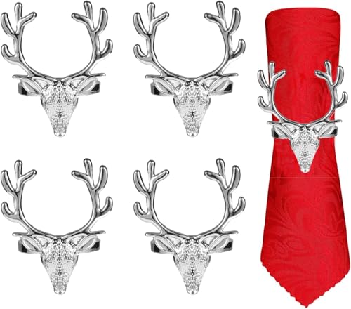 Amosfun 4Er Set Serviettenringe Weihnachten Silber Metall Elegante...