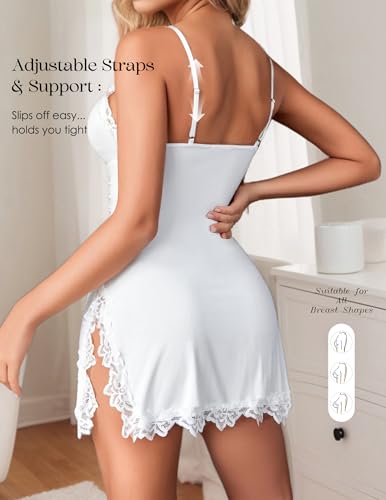 Sexy Night Gowns for Woman Lace Trim Sleep Dress Babydoll Lingerie Dress Side Split Nighty Chemise Nightgowns2