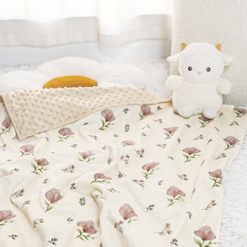 Image of SWESEN Baby Blanket for Girls, Super Soft Double Layer Minky Blankets with Dotted Backing, Floral Toddler Newborn Nursery Bed Blankets, 30 X 40 Inches