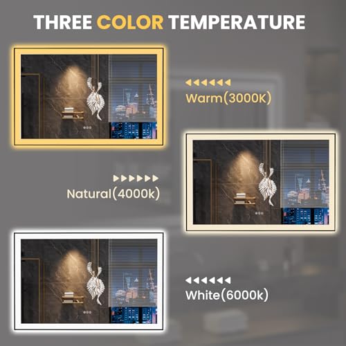 LOAAO 55"X36" LED Bathroom Mirror Black Framed, Anti-Fog, Dimmable, Lighted Bathroom Vanity Mirror for Wall, Memory Function, Tempered Glass