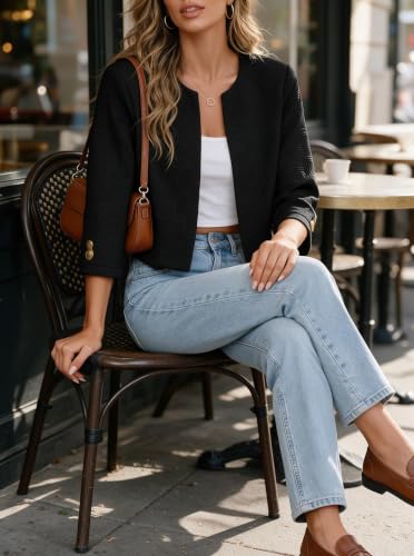 Cropped Jacket for Women Trendy 3/4 Sleeve Elegant Crop Coat Jacket Black S - image 4