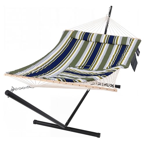 SUNCREAT Hammocks Double Outdoor Hammock with Stand, Cotton Rope Two