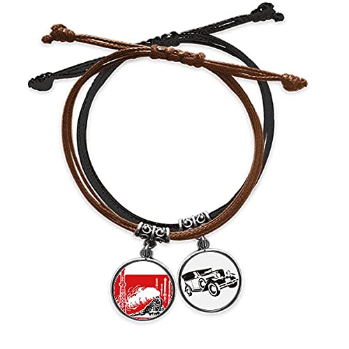 Bracelet train vapeur en cuir et corde rouge pour vos voyages quotidiens
