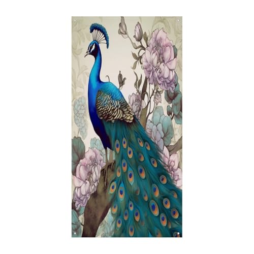 Couverture de porte bienvenue paon grand decor porte entree mural