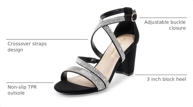 Image of DREAM PAIRS Women's Block Chunky Heels Sandals Open Toe Ankle Strappy Comfortable Dressy Sandals for Bridal Wedding Prom Party with Adjustable Cross Strap
