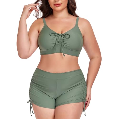 Tankini Maillot de Bain Femme 2 Pièces avec Short et Jupette Taille Haute