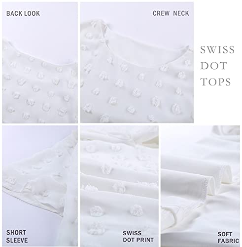 Btfbm Women's Cute Swiss Dot Casual Summer Tops Crewneck Short Sleeve Chiffon Blouses Solid Color Loose Fit Shirts Tees (Red, Large) #TOP5