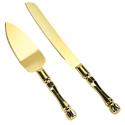 Zomuia Wedding Cake Knife And Server Set, Stainless Steel Gold Plated Blades Serving Utensils, Stainless Steel Cake Pie Pastry Cutting Knife For Wedding Cake, Birthdays, Anniversaries, Parties-Gold #TOP19