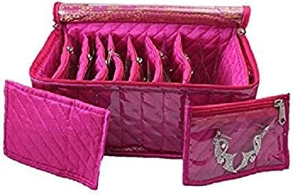 Kuber Industries Cotton Jewellery Kit with 10 Transparent Pouches, Pink