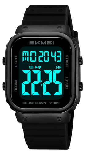 Gosasa Fashion Square Digital Watch for Women Men Multifunction Unisex Outdoor Sport Wristwatch with Dual Time Countdown 50M Waterproof