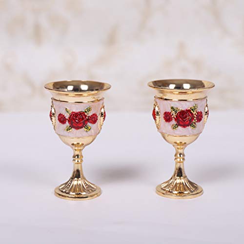 Doitool Gem Inlay Style Zinc Alloy Goblet Wine Goblet Carved White Liquor Glass Stem- Cup Stemware For Home Bar Party (Gold White Red Flower, Random Flower Pattern) #TOP4