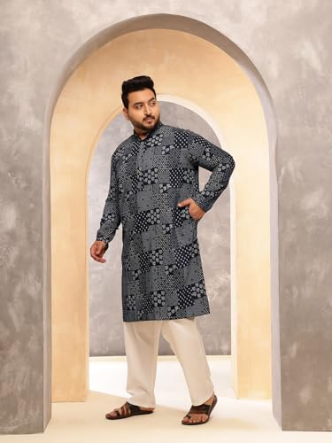 Image of SOJANYA Plus (Since 1958) Men's Cotton Blend Sanganeri Printed Long Kurta