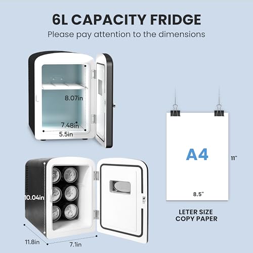 HealSmart Portable Mini Fridge, 6 Liter 9 Can Cooler and Warmer Compact Refrigerators, with Observation Window, 100% Freon-Free & Eco Friendly for Drinks, Food, Medications, Cosmetics, Black