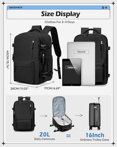 winspansy Carry on Travel Backpack for Women Men Lightweight Business Gym Laptop Work Backpack Airport Frontier Airlines Personal Item Bag Flight Approved Mochilas de Viaje Black4