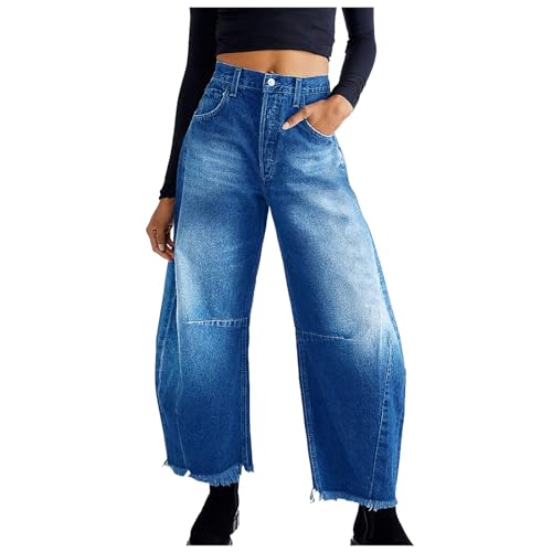 Jean Baggy Femme Évasé en Denim Confortable Coupe Courte