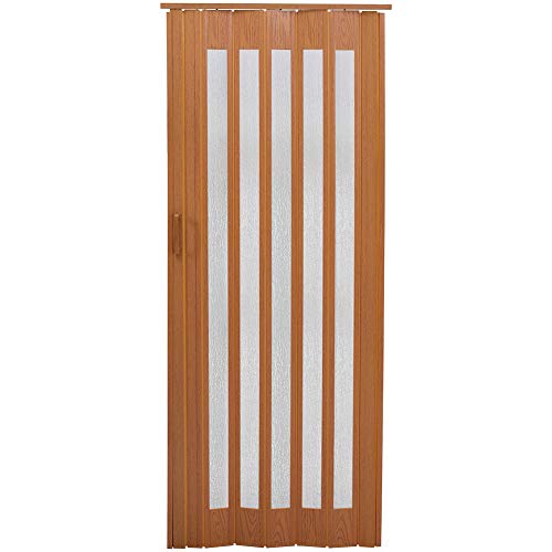 INMOZATA Folding Doors Internal PVC Plastic Features Artistic Patterned Glass Internal Doors with Handle Sliding Concertina Door Panel Divider (Natural, Thickness 6mm)