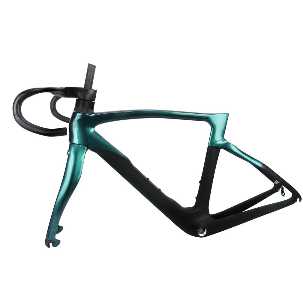 HIMALO 700C Carbon Road Bike Frameset 43/46.5/50/51.5/53/54/55/56cm C Brake Frame QR 100/130mm Internal Routing,with Handlebar (Color : Green, Size : 53cm)